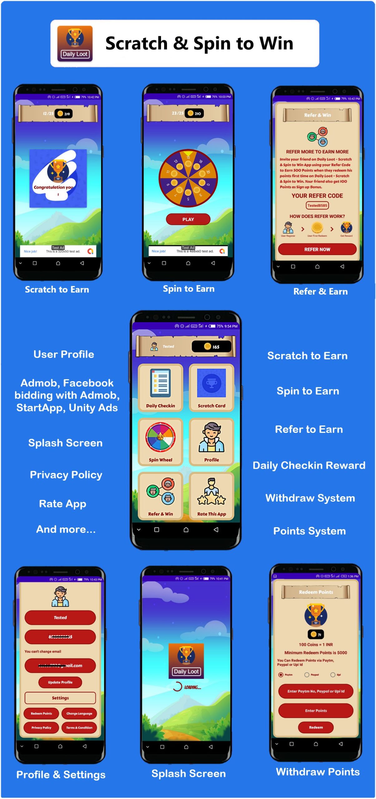 63511Lucky Scratch to Win Pro Android App with Earning System – Admin Panel (Admob+Applovin+Yodo1) Source Code