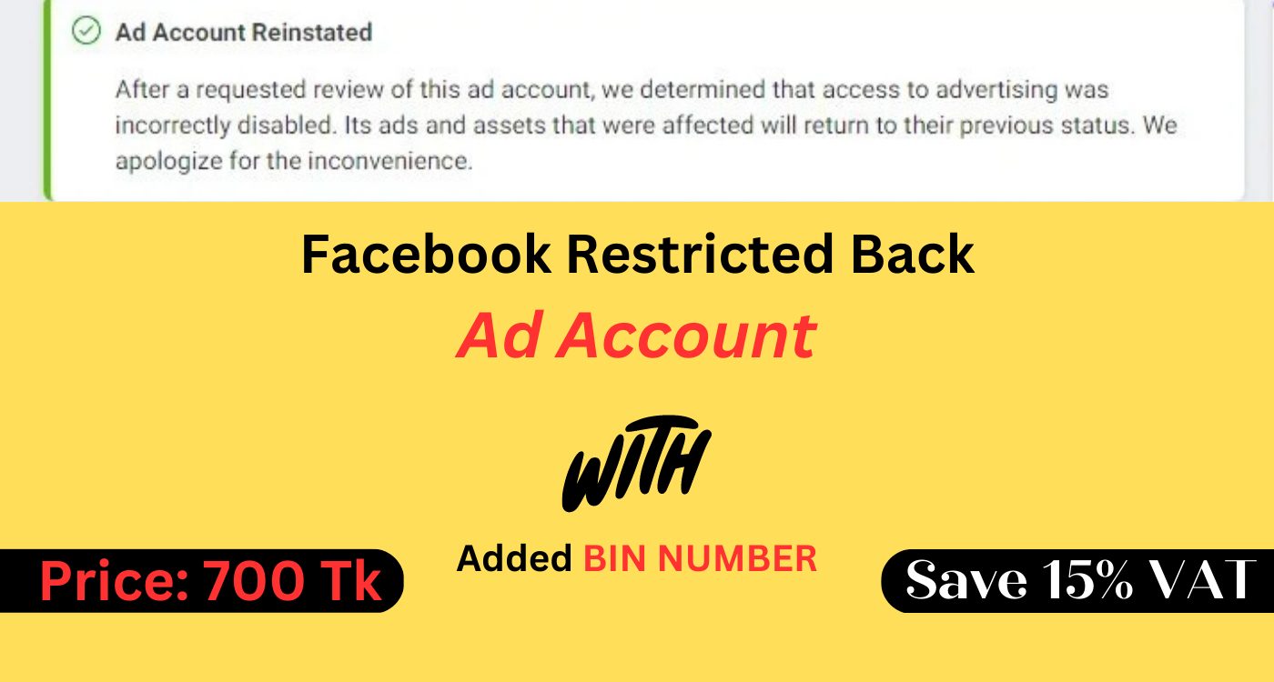 85672Restricted Back Ad Account With Added Bin Number I Will Provide.